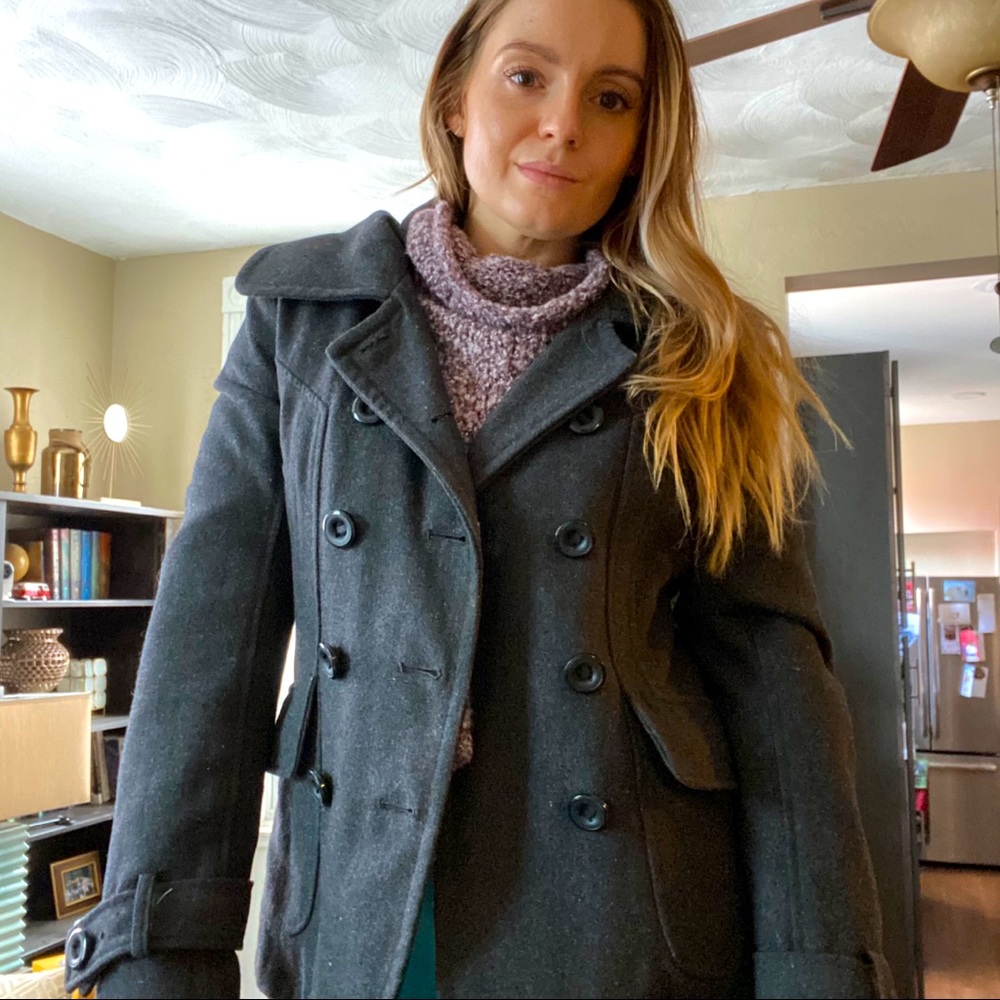 Guess Charcoal Gray Wool Pea Coat
